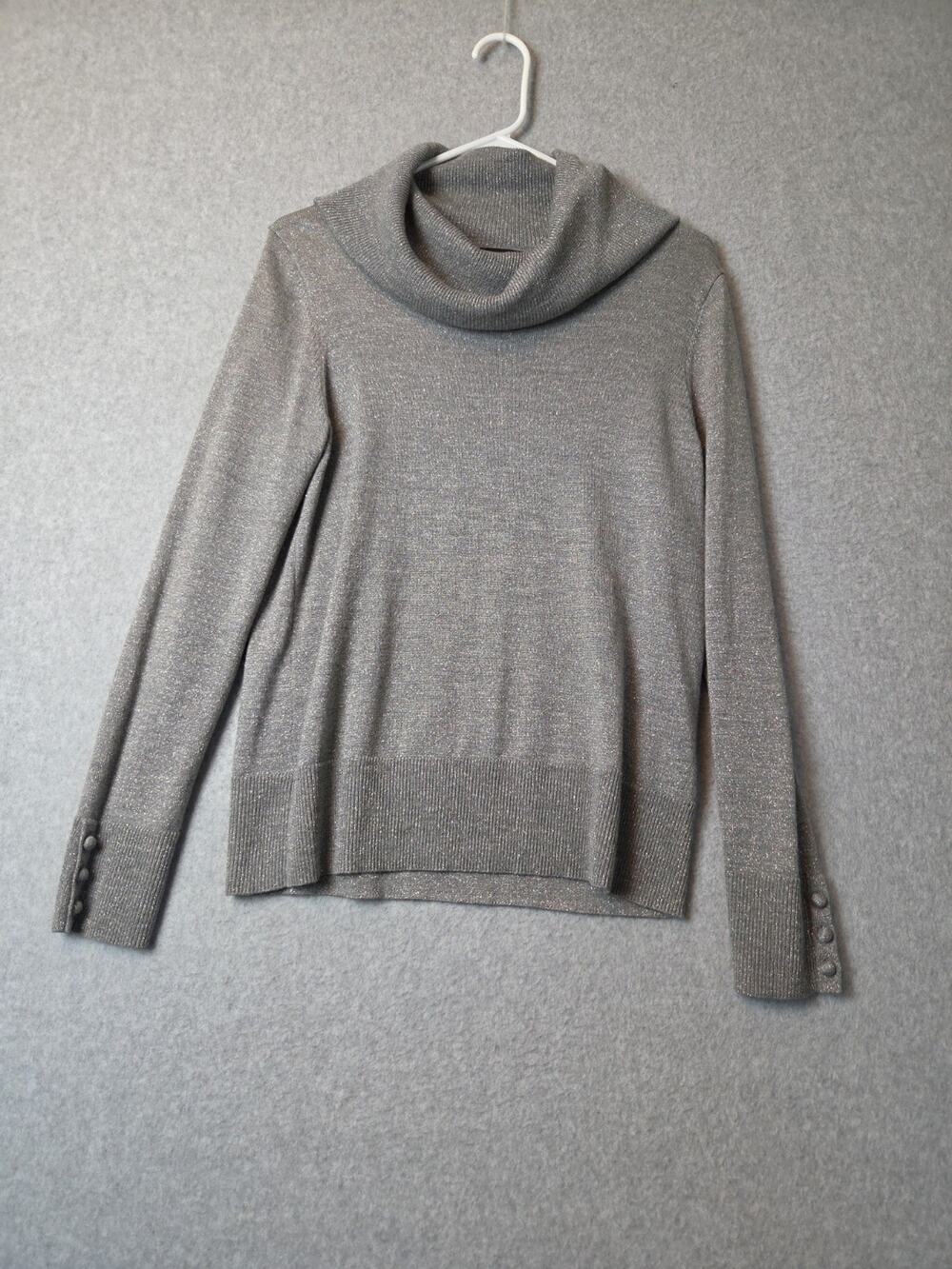 Talbots Merino Wool Blend Silver Sparkle Knit LS Cowl Neck Sweater Women's Med